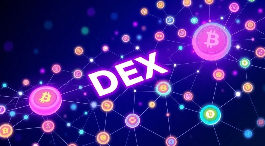 Digital tokens and network representing decentralized exchanges.